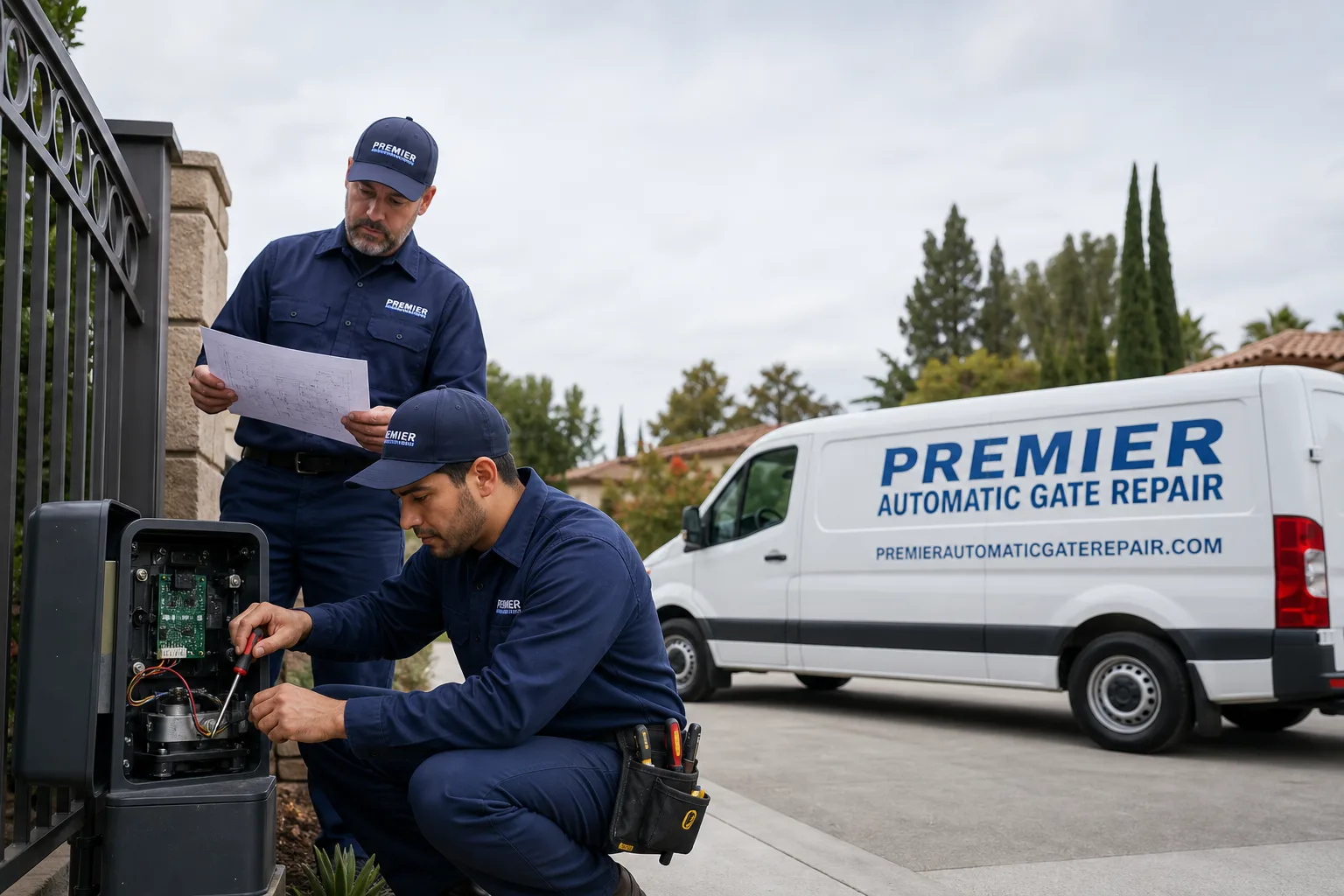 Premier Automatic Gate Repair service vehicle and crew in Woodland Hills, CA